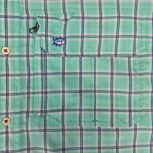 Southern Tide Classic Mens L Blue/Green Gingham Plaid Long Sleeve Button Down - Picture 4 of 9